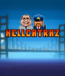 Dive into the action-packed world of the Hellcatraz game by Relax Gaming, featuring a cartoonish prisoner and a guard with the infamous Alcatraz prison and San Francisco skyline in the background. This image depicts the light-hearted escapade of an escape-themed game, ideal for players looking for a unique slot experience, offering a captivating escape. 